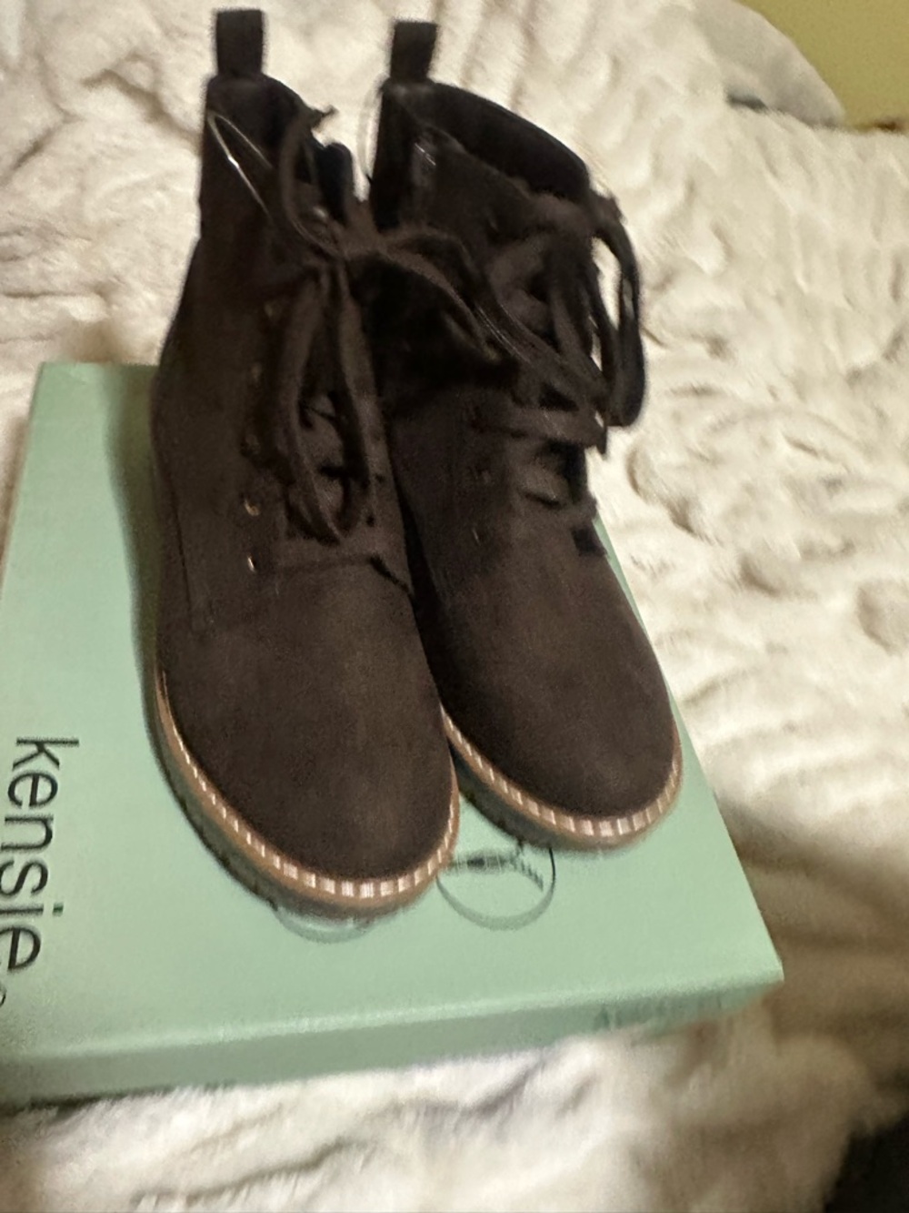 Kensie Black Suede Lace-Up Ankle Booties